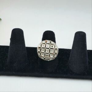 Vintage Signed Silver Diamond Dome Cocktail Ring